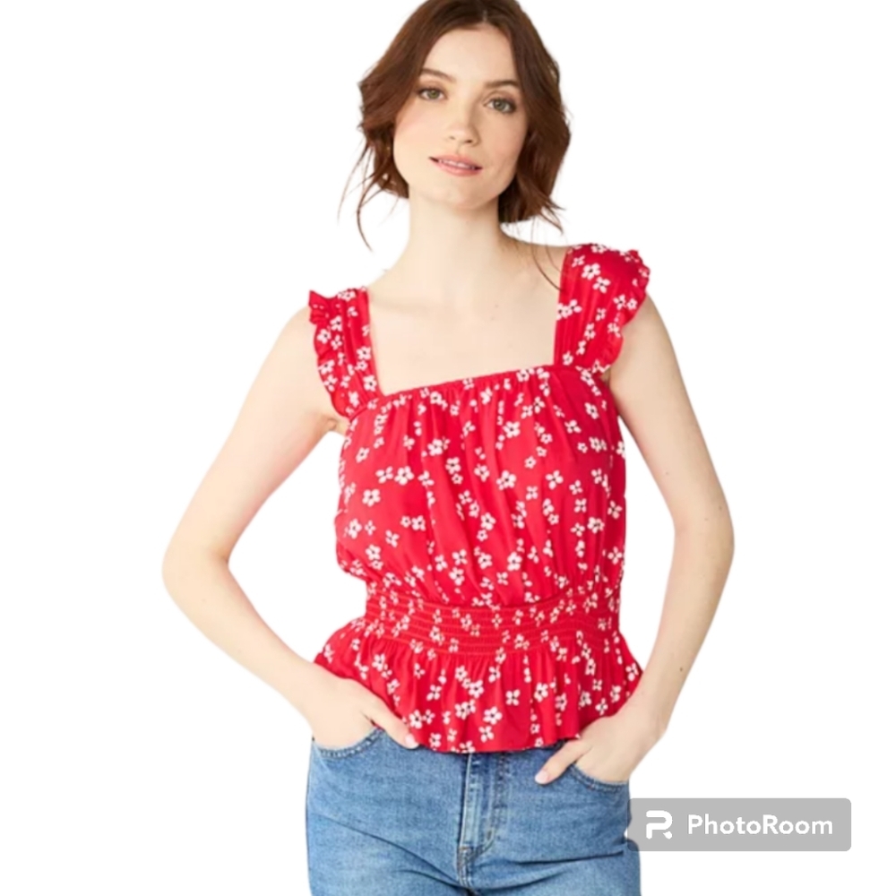 Draper James RSVP Squareneck Peplum-Hem Tank